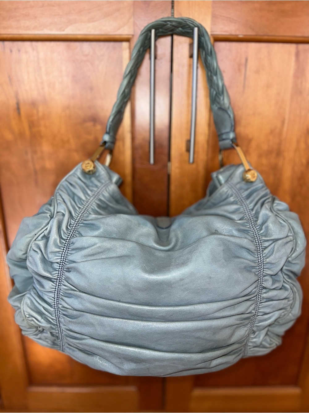 Vintage Bally Lambskin Nappa Leather Hobo | Slate Blue | Gold Hardware | Italy - Picture 3 of 16